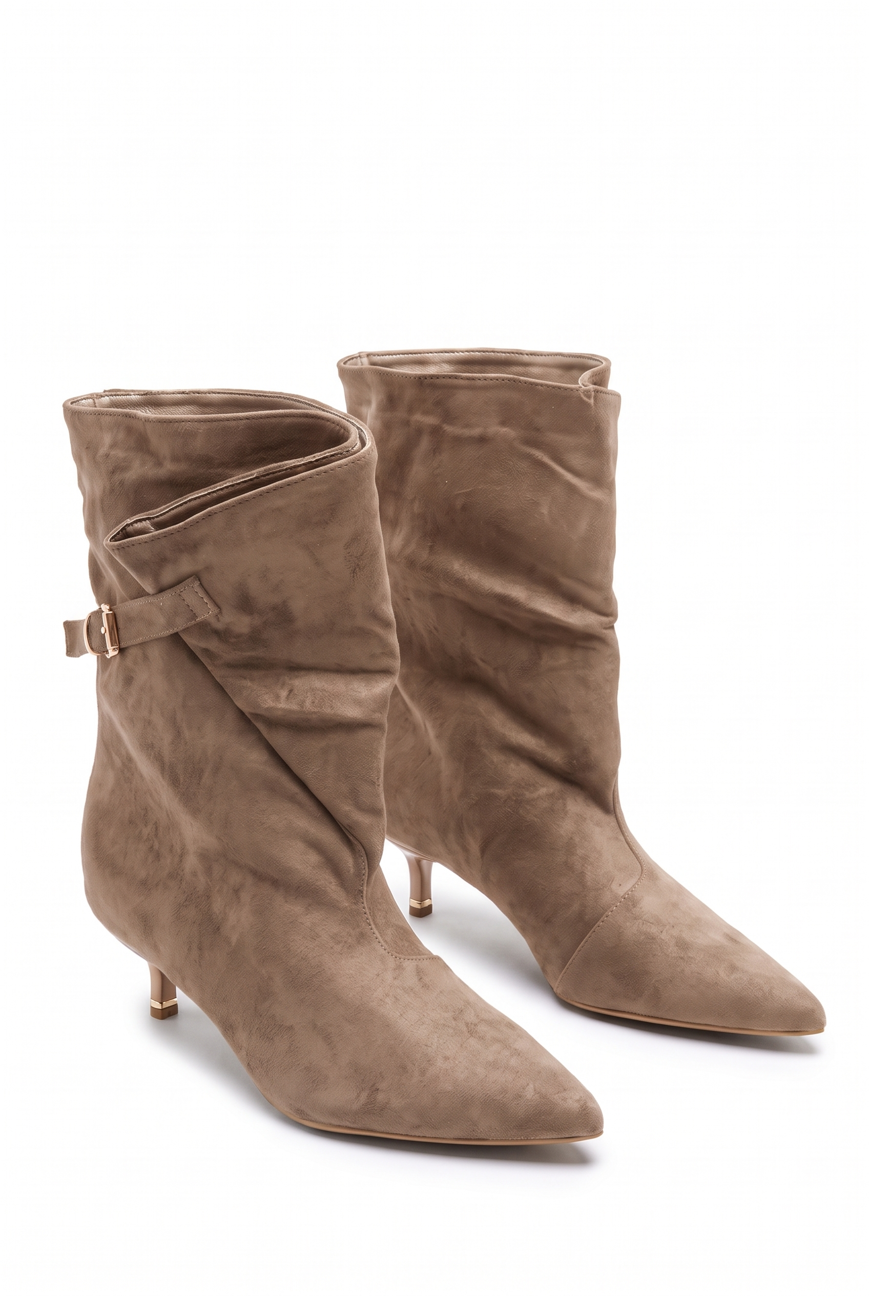 Khakifarbene Stiefeletten mit dünnem Absatz