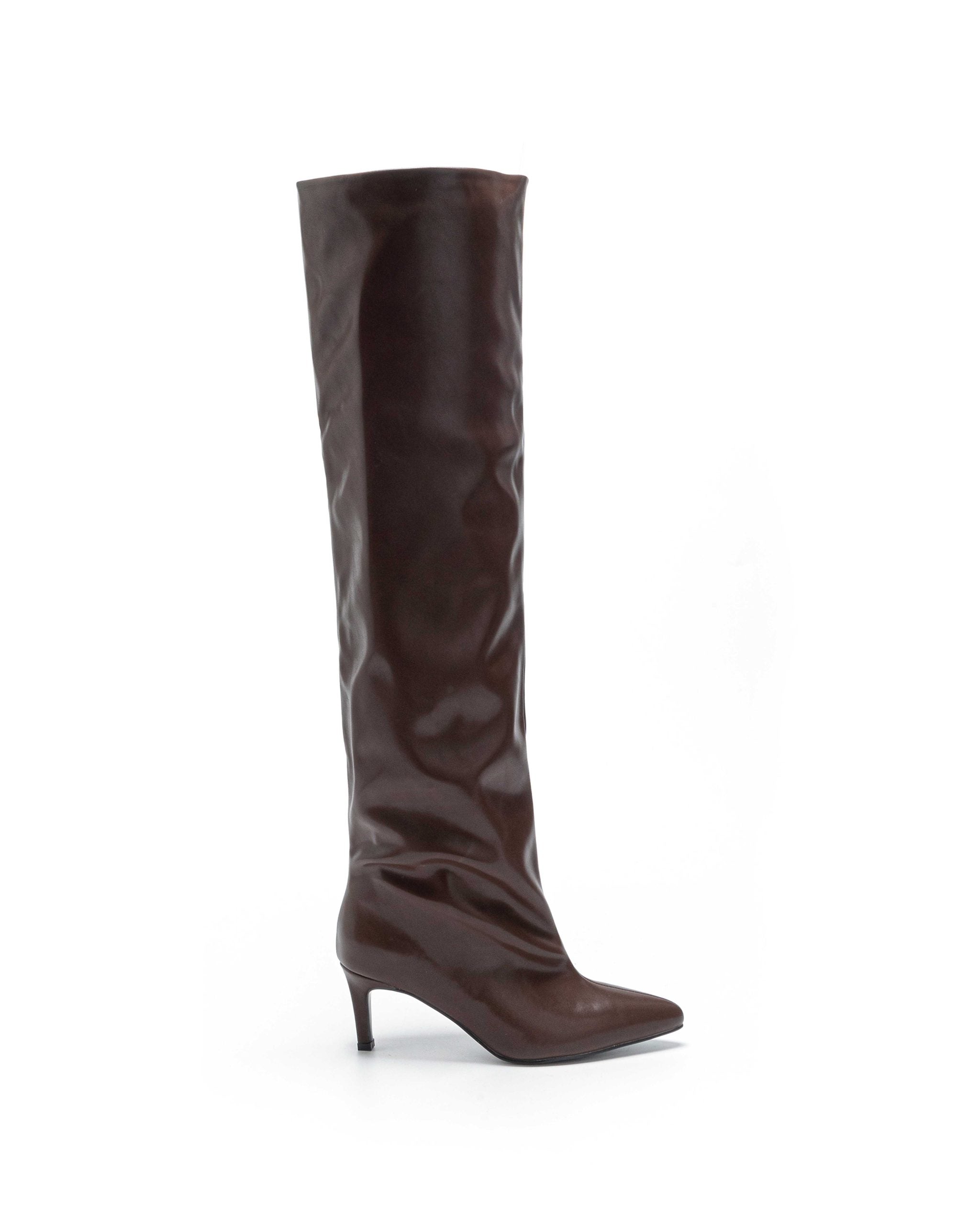 Braune Overknee-Stiefel mit dünnem Absatz