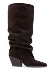 Dunkelbraune Stiefel mit Blockabsatz und Cowboy-Details