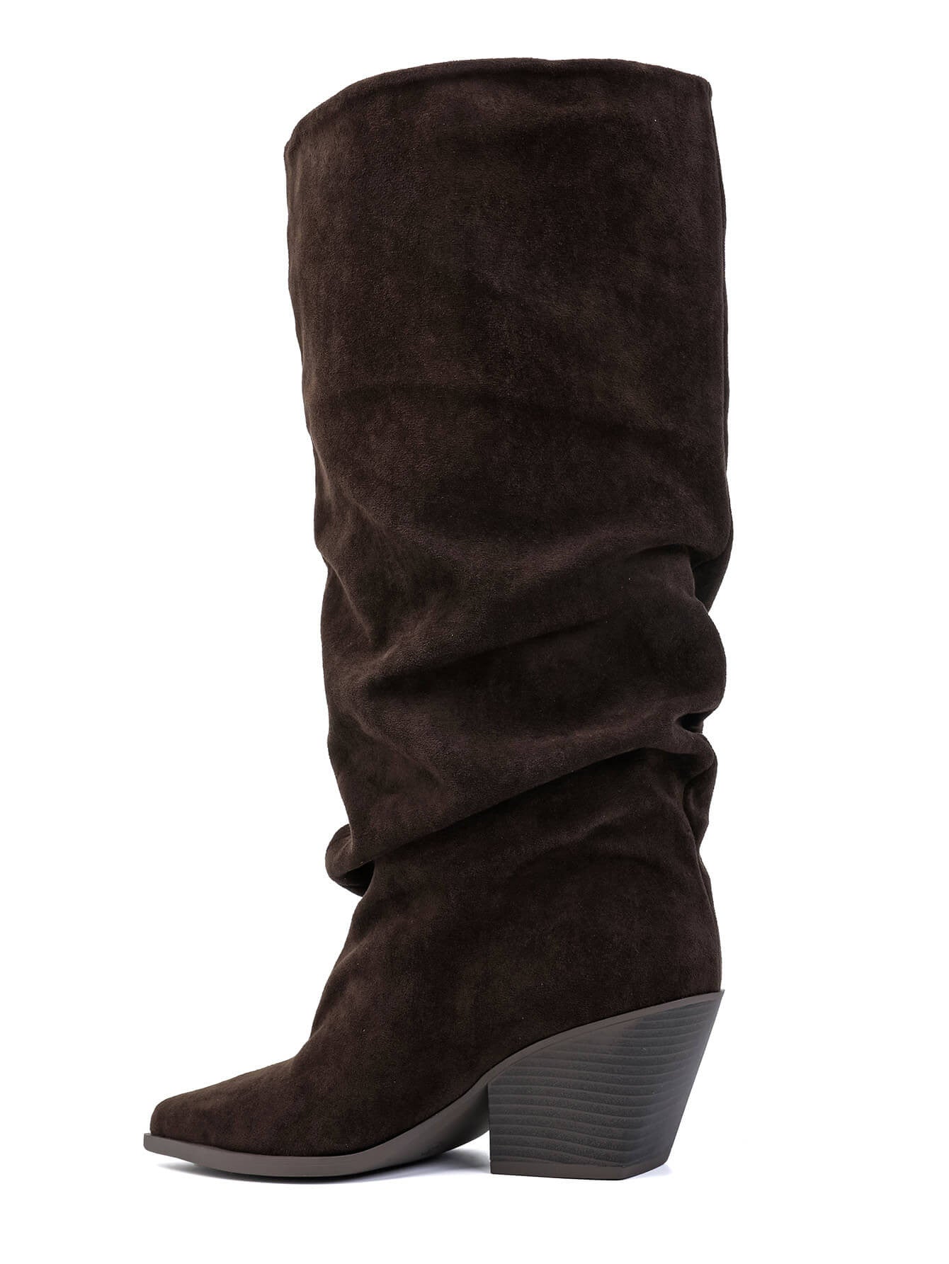 Dunkelbraune Stiefel mit Blockabsatz und Cowboy-Details