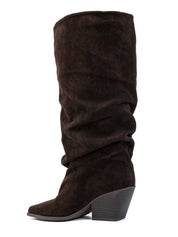Dunkelbraune Stiefel mit Blockabsatz und Cowboy-Details