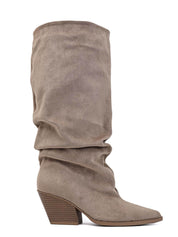 Khakifarbene Stiefel mit Blockabsatz und Cowboy-Details