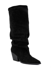 Schwarze Stiefel mit Blockabsatz und Cowboy-Details