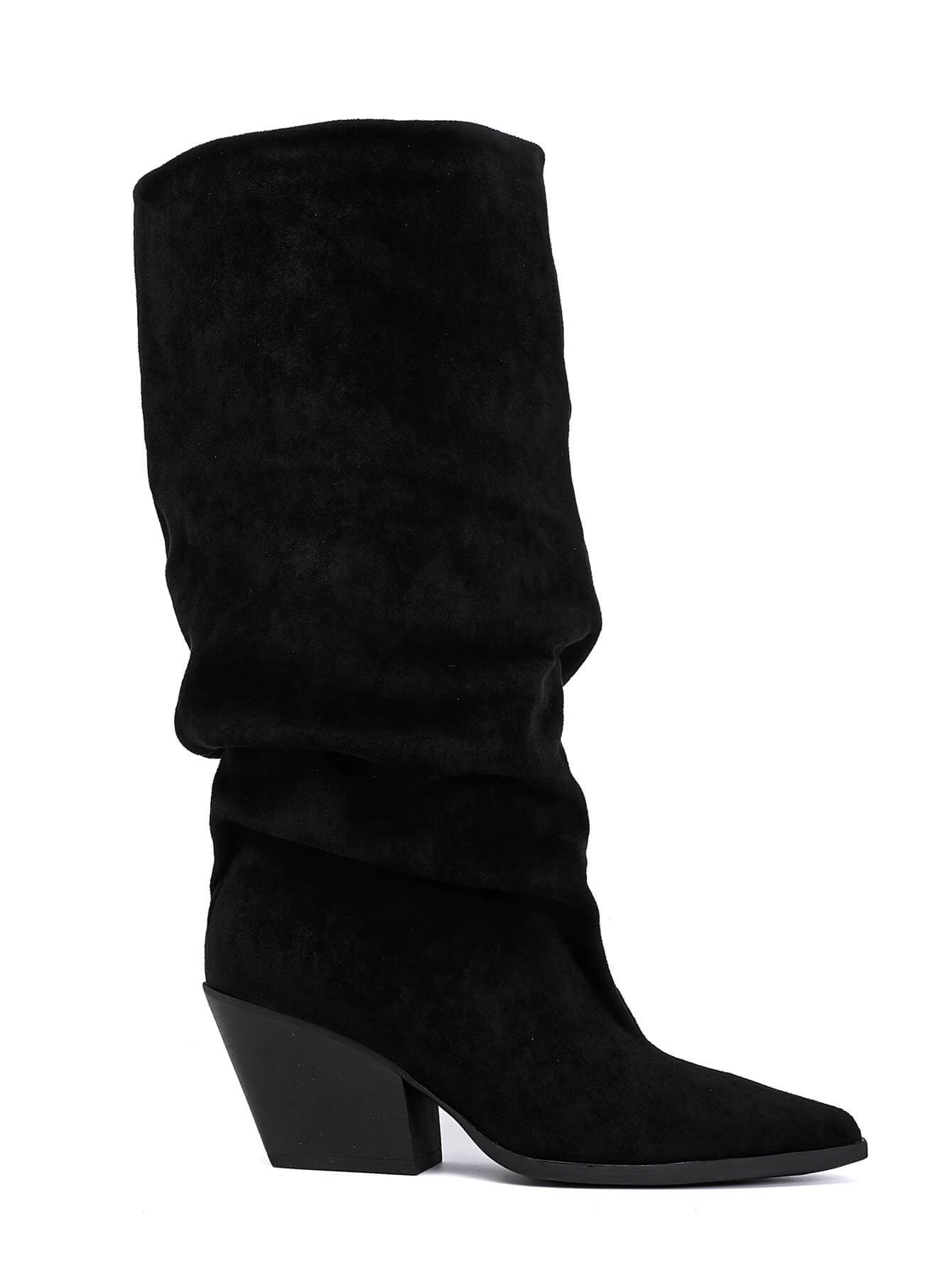 Schwarze Stiefel mit Blockabsatz und Cowboy-Details