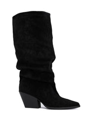 Schwarze Stiefel mit Blockabsatz und Cowboy-Details