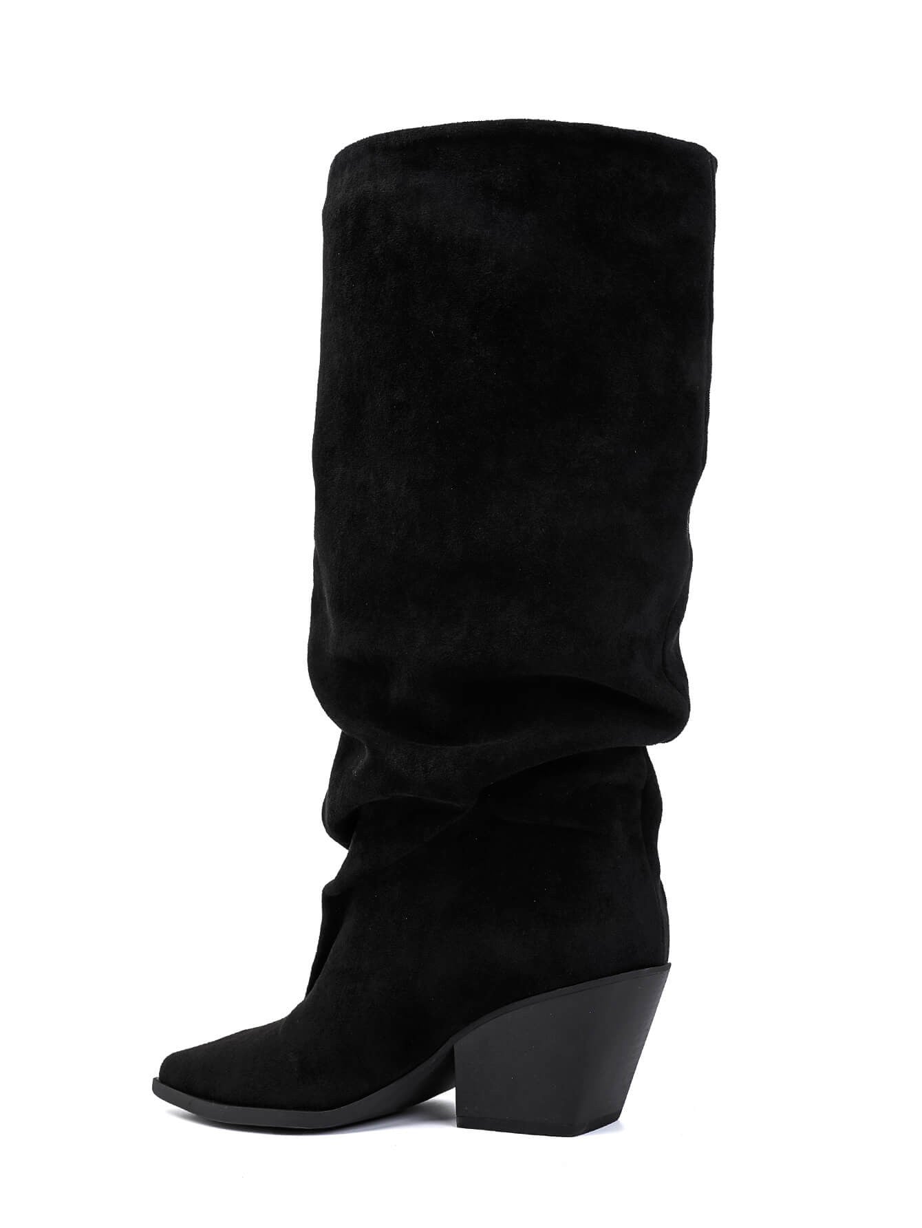 Schwarze Stiefel mit Blockabsatz und Cowboy-Details