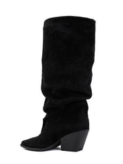 Schwarze Stiefel mit Blockabsatz und Cowboy-Details