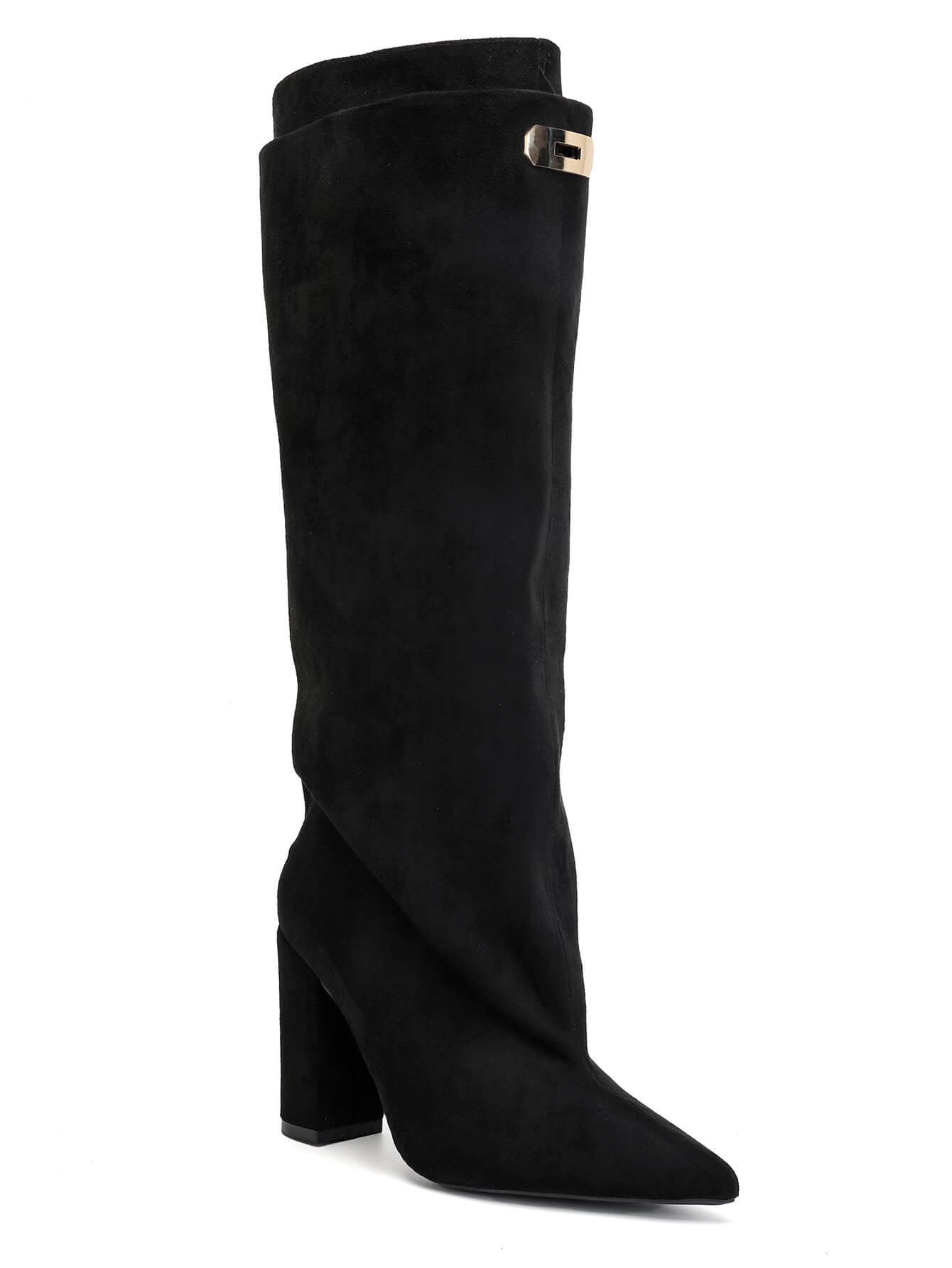 Schwarze Wildlederstiefel mit Blockabsatz