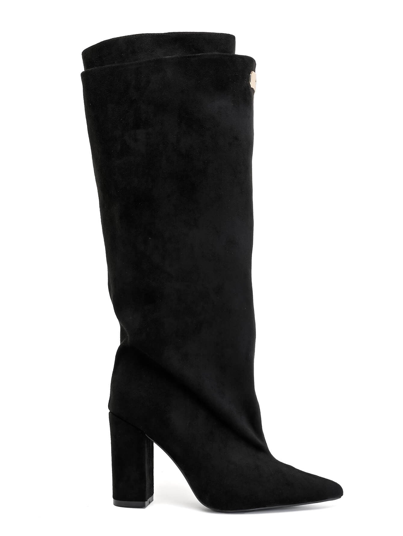 Schwarze Wildlederstiefel mit Blockabsatz