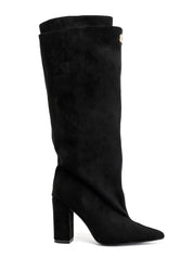 Schwarze Wildlederstiefel mit Blockabsatz