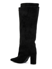 Schwarze Wildlederstiefel mit Blockabsatz