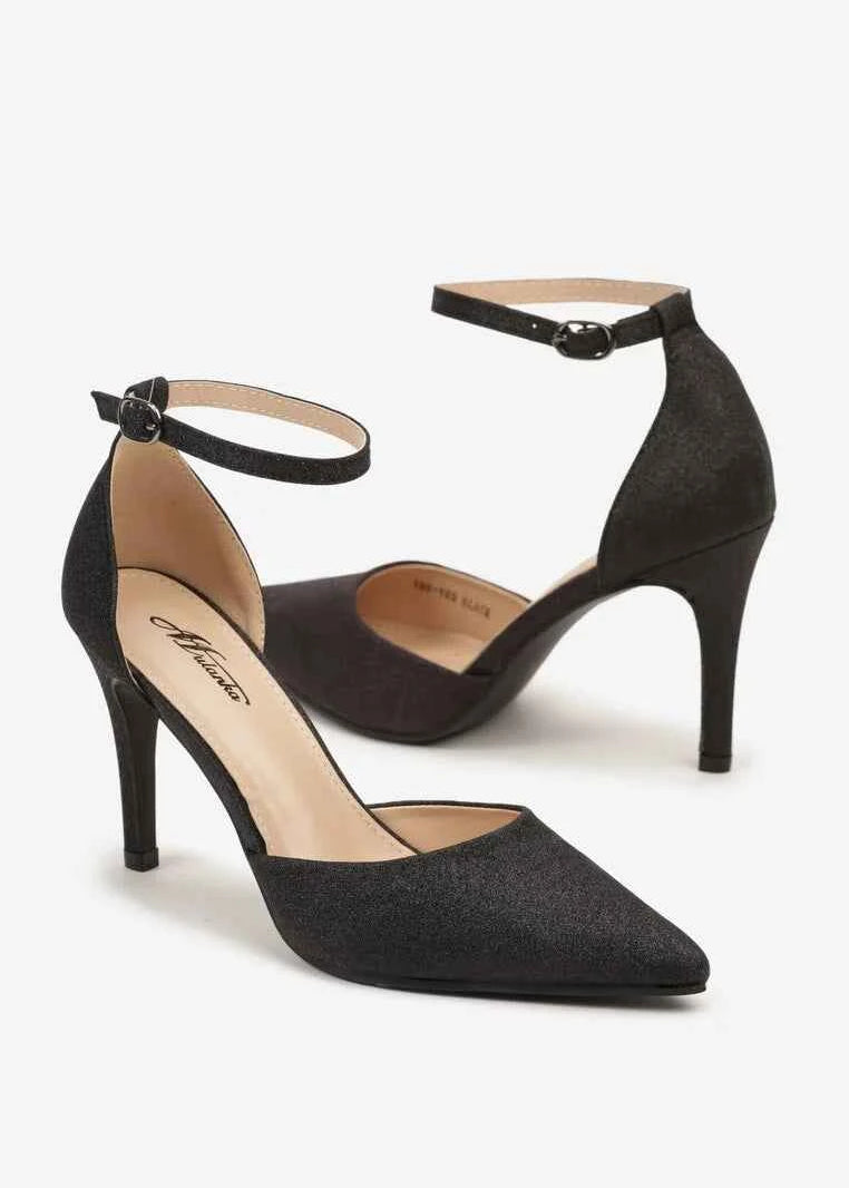 Crne šljokičaste štikle na tanku petu