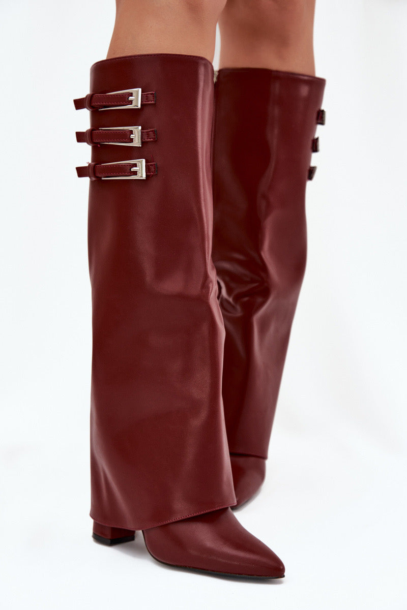 Bordeauxfarbene Stiefel mit Blockabsatz