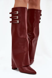 Bordeauxfarbene Stiefel mit Blockabsatz
