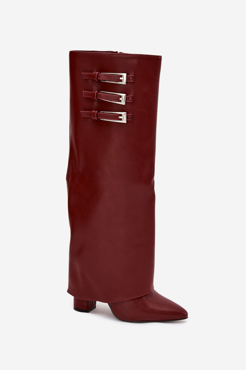 Bordeauxfarbene Stiefel mit Blockabsatz