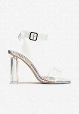 Silberne transparente Sandalen mit Blockabsatz