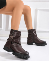 Bordeauxfarbene Biker-Stiefeletten