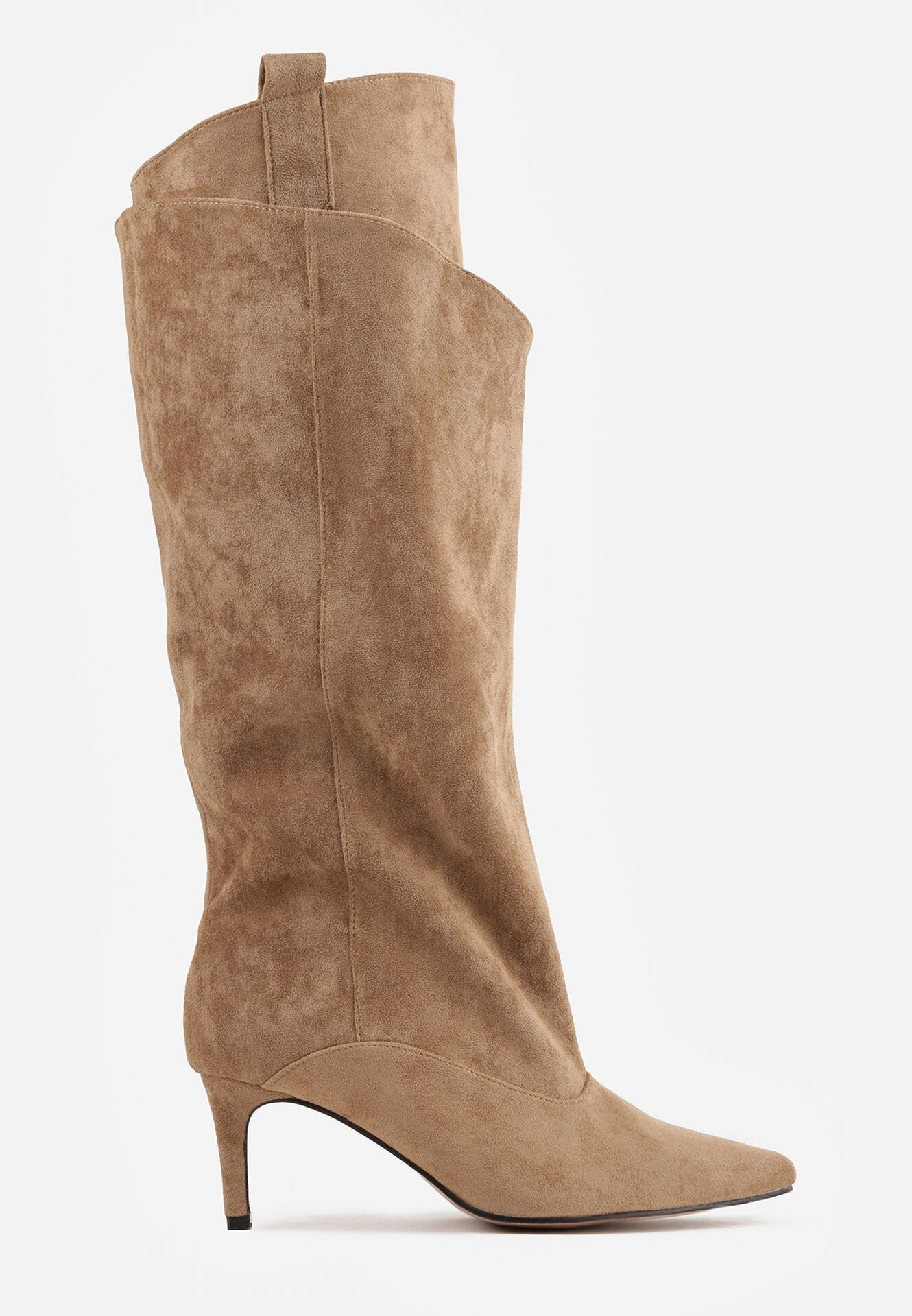 Khakifarbene hohe Stiefel mit dünnem Absatz