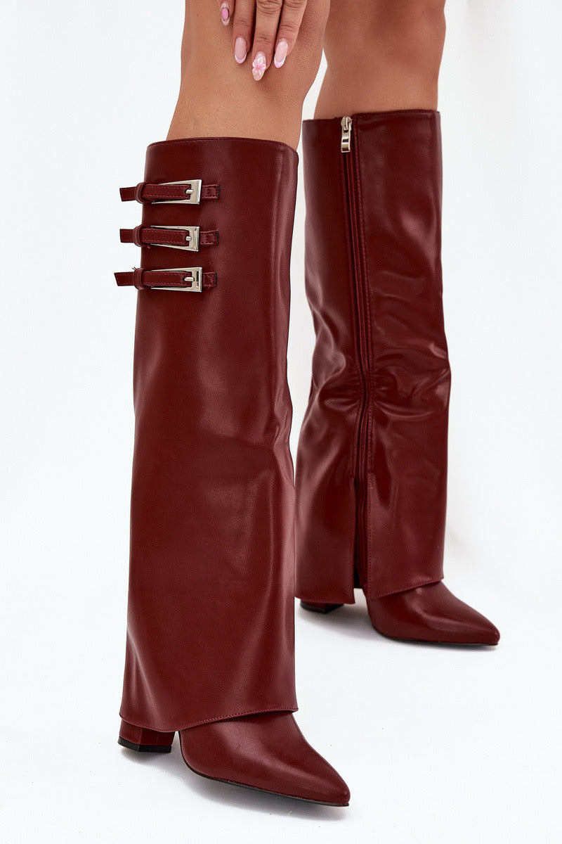 Bordeauxfarbene Stiefel mit Blockabsatz