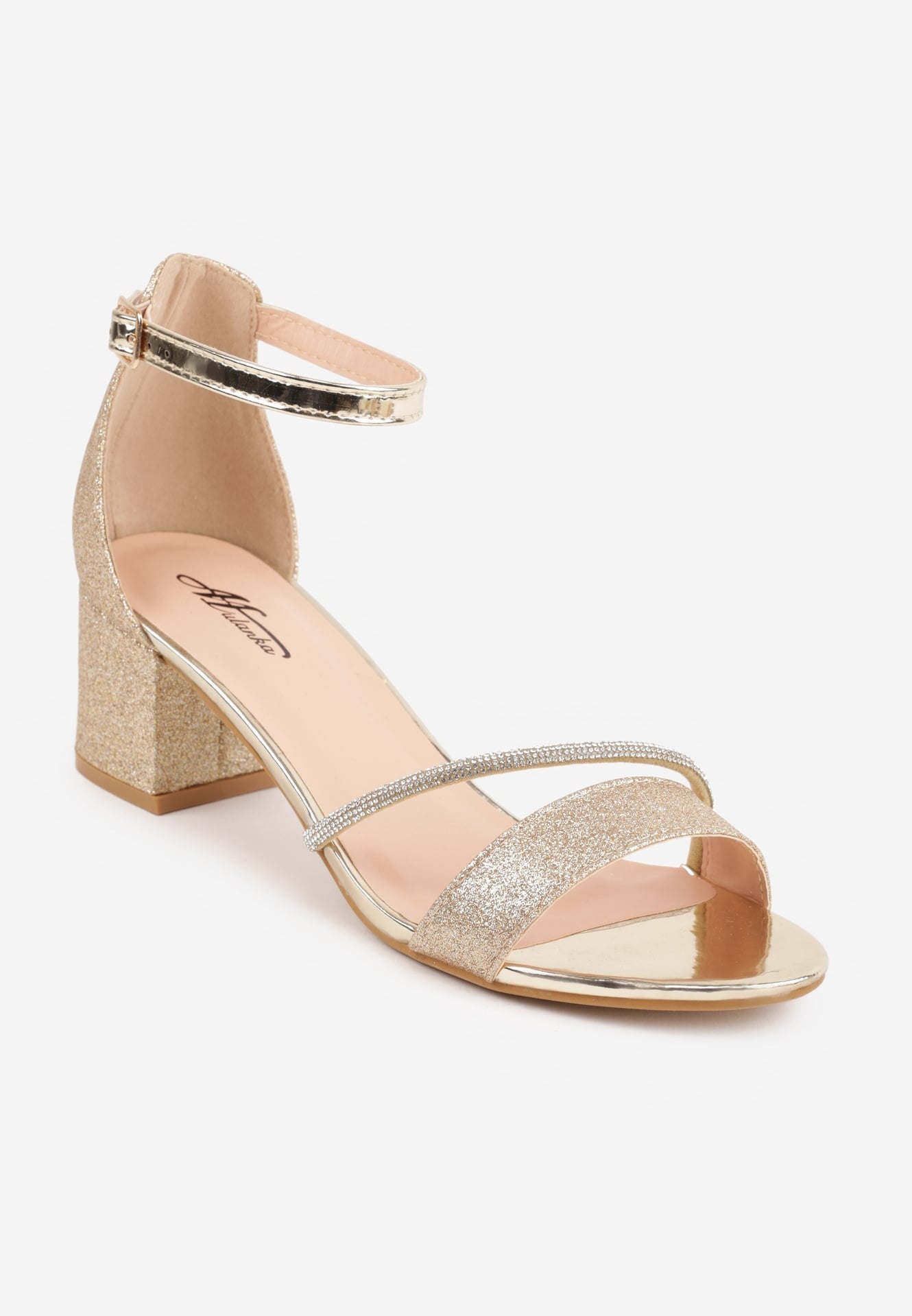 Goldene Blockabsatz-Sandalen