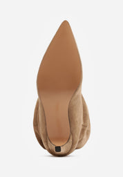 Khakifarbene hohe Stiefel mit dünnem Absatz