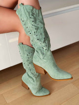 Grüne Stiefel mit Blockabsatz