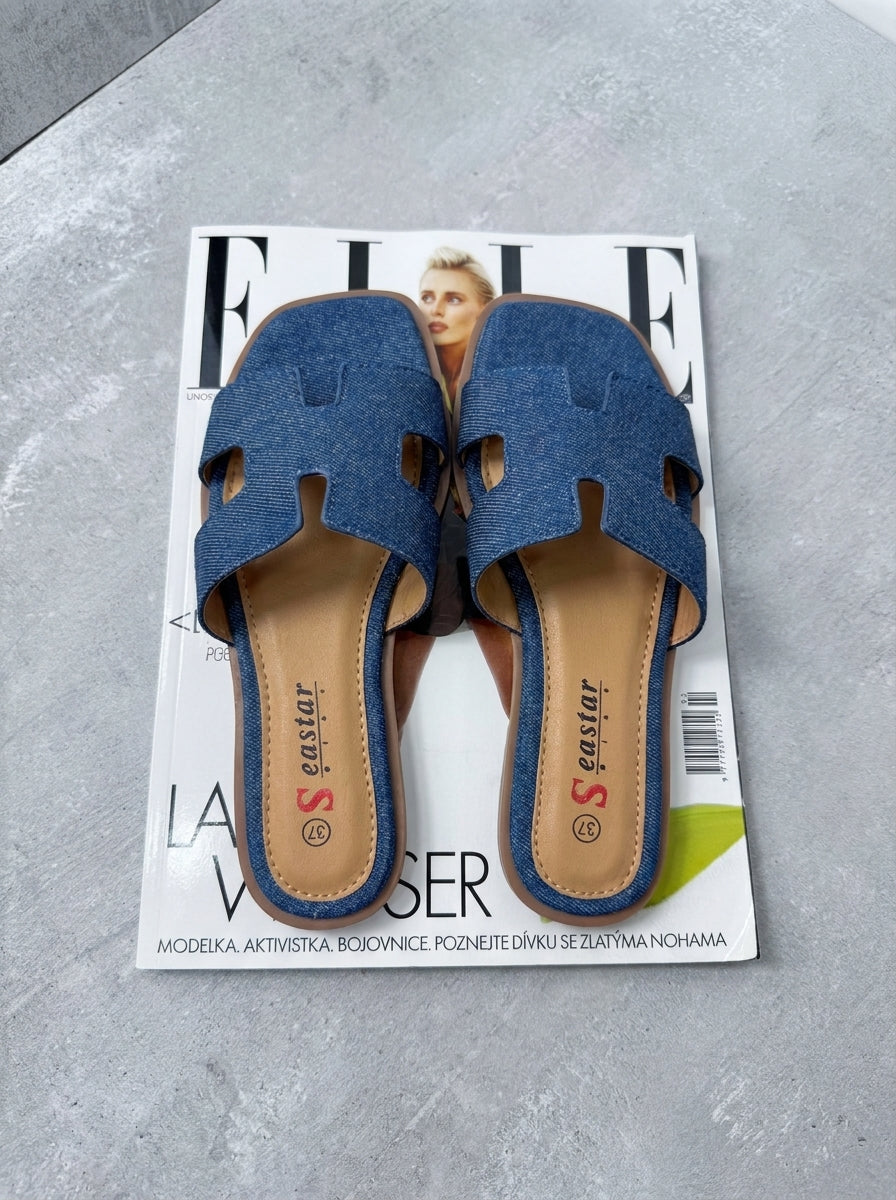 Flache Jeans-Pantoletten