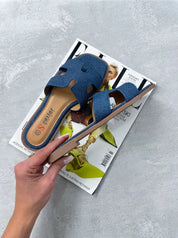Flache Jeans-Pantoletten