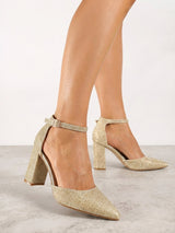 Goldene Pumps mit Blockabsatz