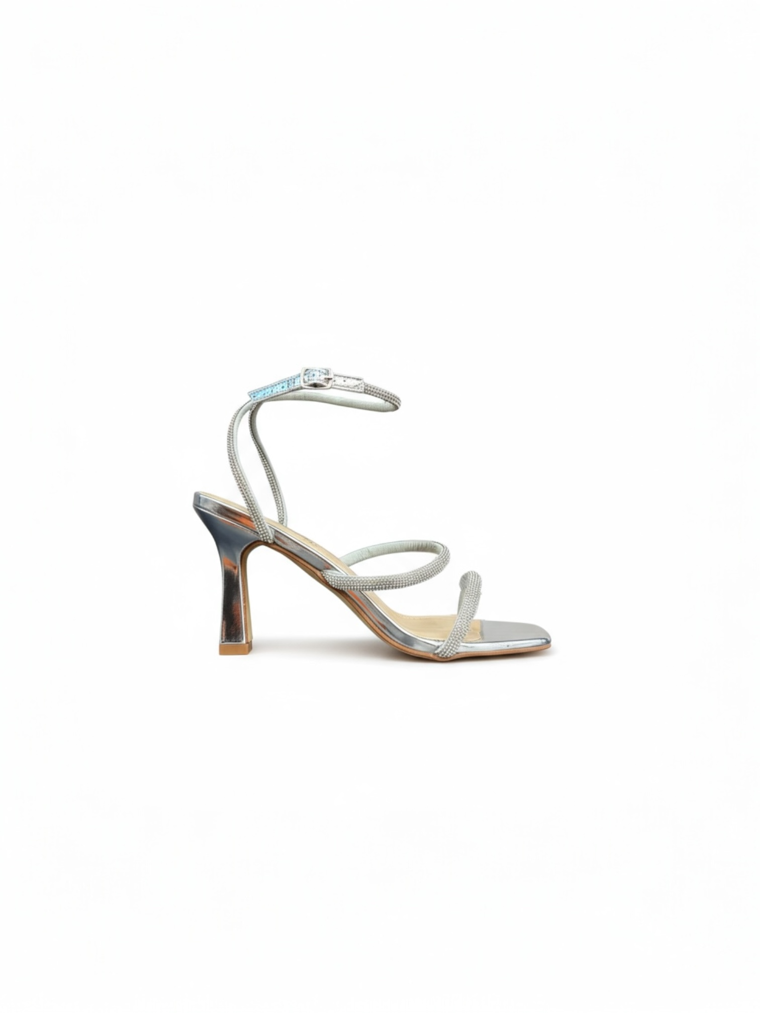 Silberne Sandalen mit dünnem Absatz