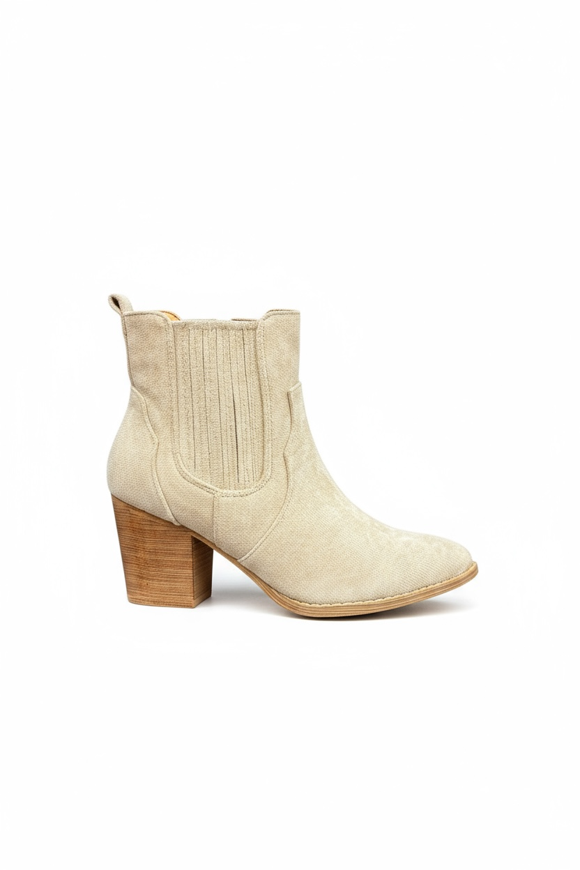 Beige Stiefeletten mit Blockabsatz