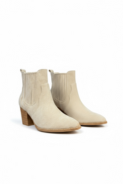 Beige Stiefeletten mit Blockabsatz