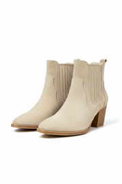 Beige Stiefeletten mit Blockabsatz