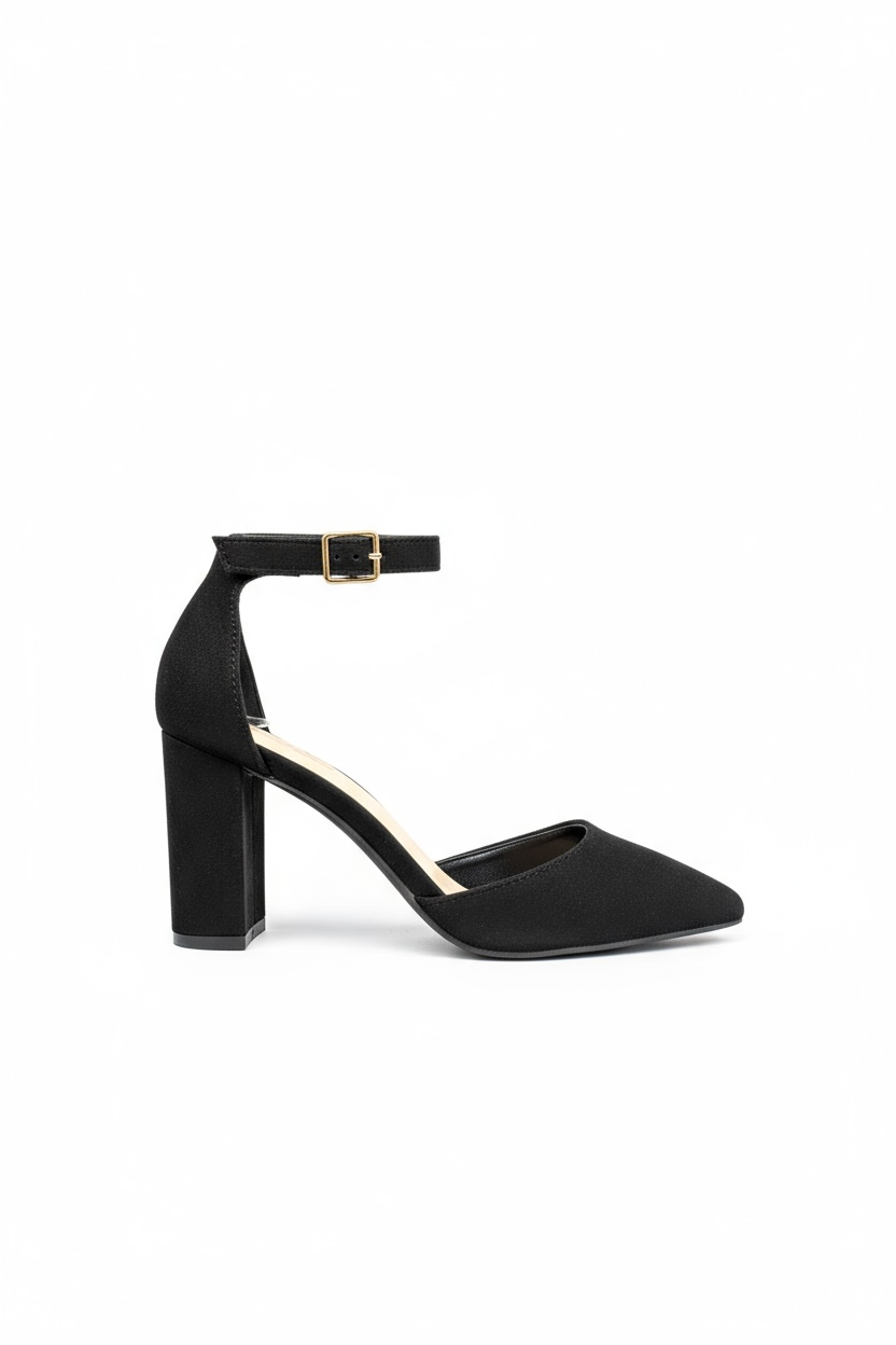 Schwarze Pumps aus Veloursleder mit Blockabsatz