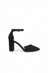 Schwarze Pumps aus Veloursleder mit Blockabsatz