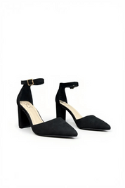 Schwarze Pumps aus Veloursleder mit Blockabsatz