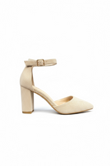 Beige Veloursleder-Pumps mit Blockabsatz