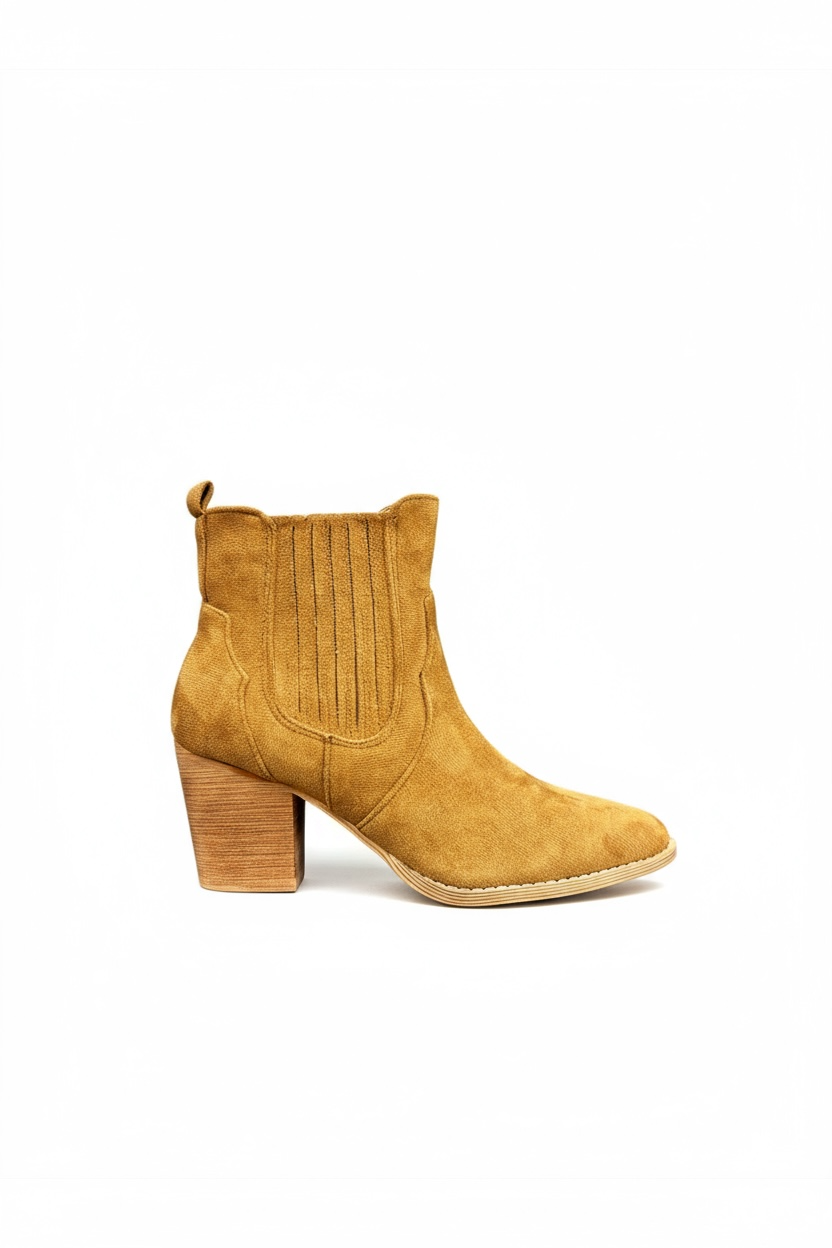 Kamelfarbene Stiefeletten mit Blockabsatz