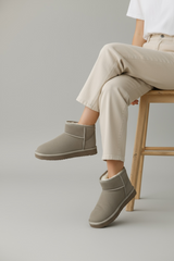 Khakifarbene warme Stiefeletten aus echtem Leder