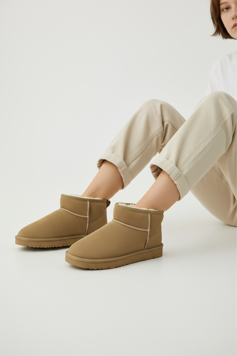 Kamelfarbene Stiefeletten aus echtem Leder