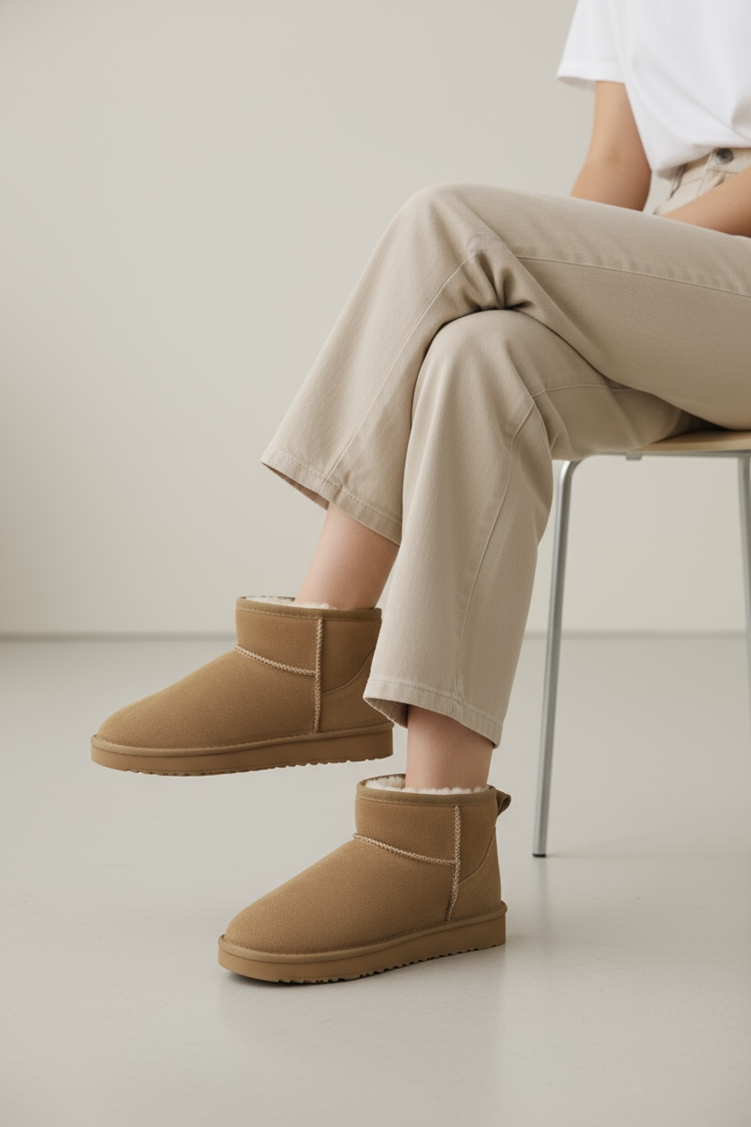 Kamelfarbene Stiefeletten aus echtem Leder