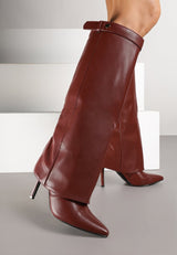 Bordeauxrote Stiefel mit Umschlag und dünnem Absatz