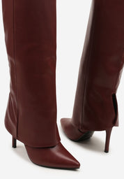 Bordeauxrote Stiefel mit Umschlag und dünnem Absatz