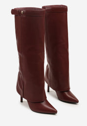 Bordeauxrote Stiefel mit Umschlag und dünnem Absatz