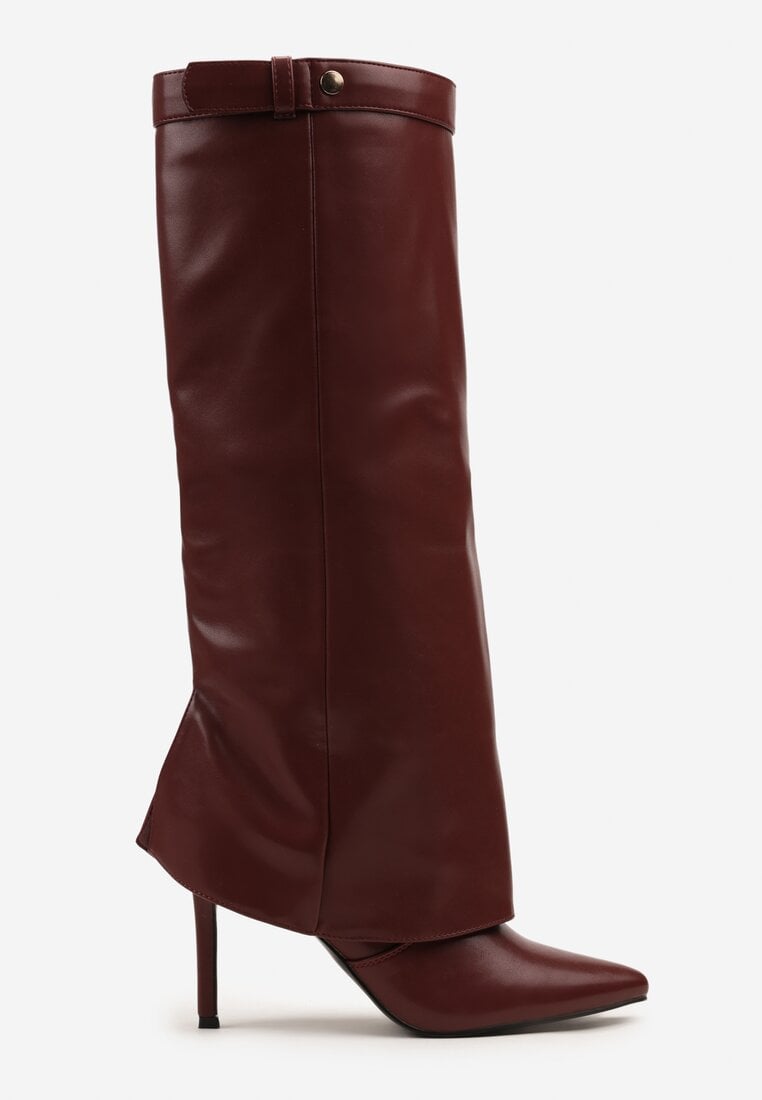 Bordeauxrote Stiefel mit Umschlag und dünnem Absatz