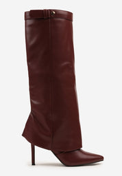 Bordeauxrote Stiefel mit Umschlag und dünnem Absatz