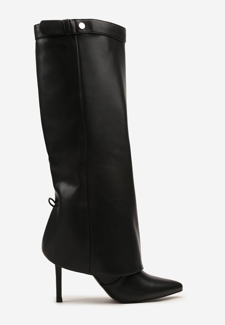Schwarze Stiefel mit Umschlag und dünnem Absatz