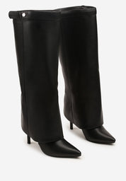 Schwarze Stiefel mit Umschlag und dünnem Absatz