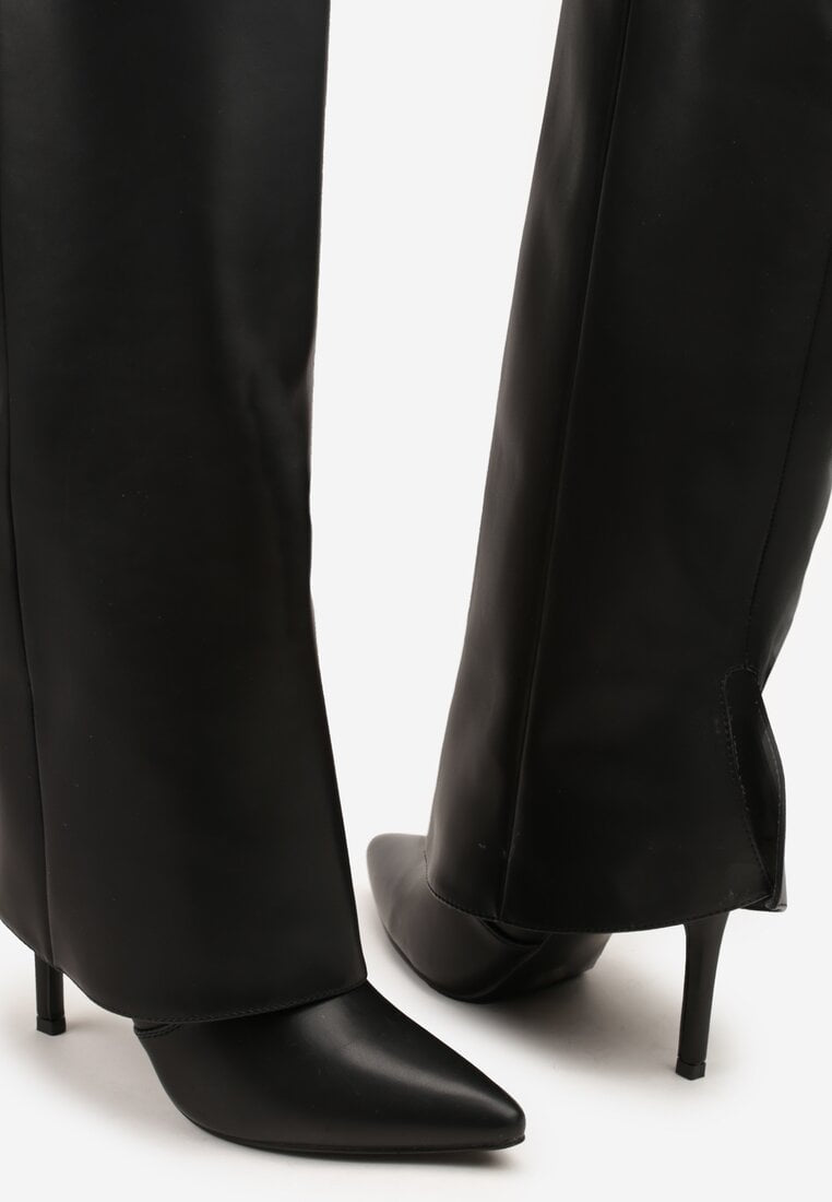 Schwarze Stiefel mit Umschlag und dünnem Absatz