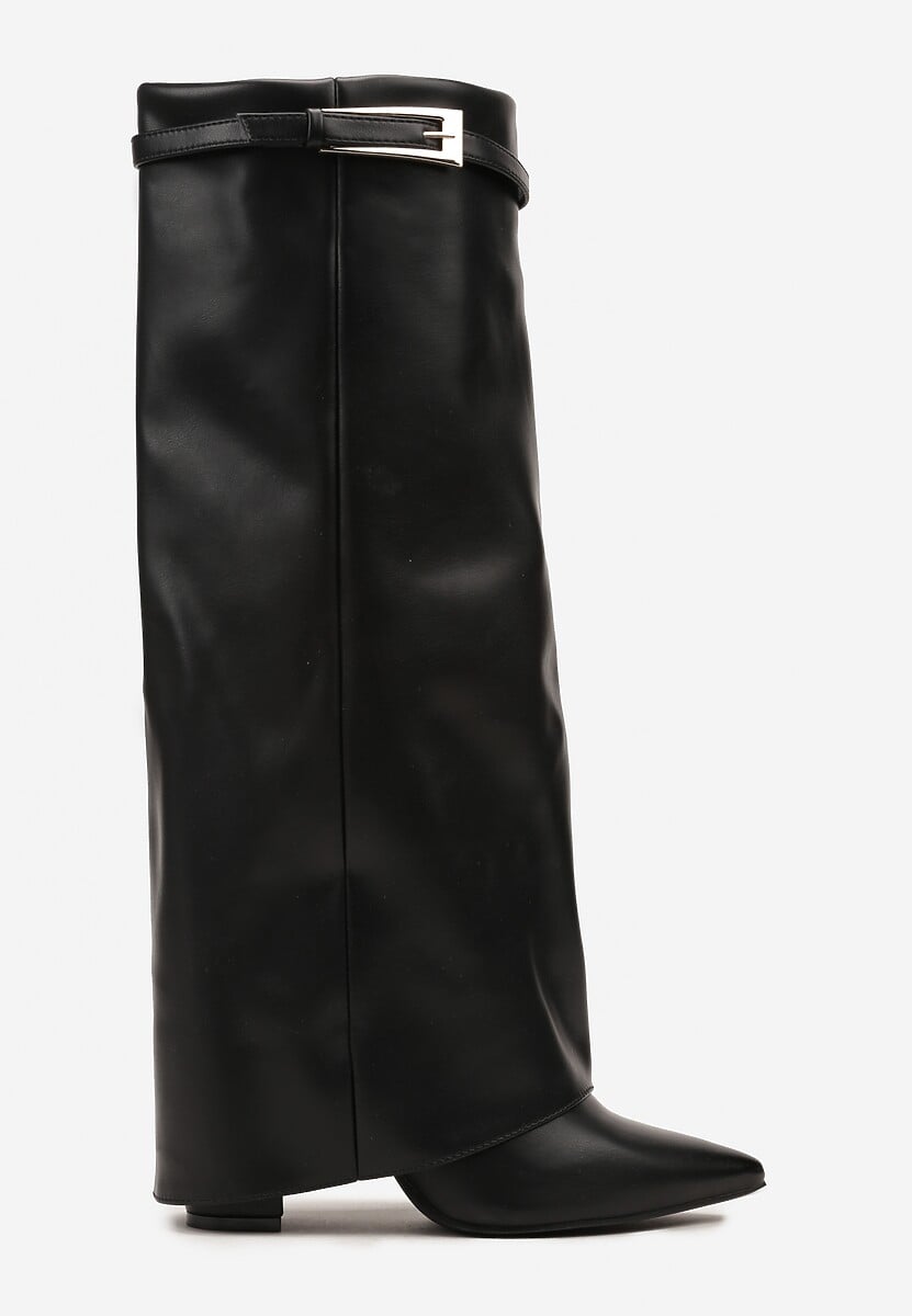 Schwarze hohe Stiefel mit Blockabsatz